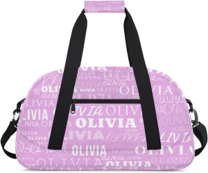 Custom Kids Duffel Bag with Your Name Lightweight Waterproof Personalized Sports Gym Bag with Front Zipper Pocket Foldable Weekender Overnight Bag for School Practice Gymnastic Ballet Plum Color