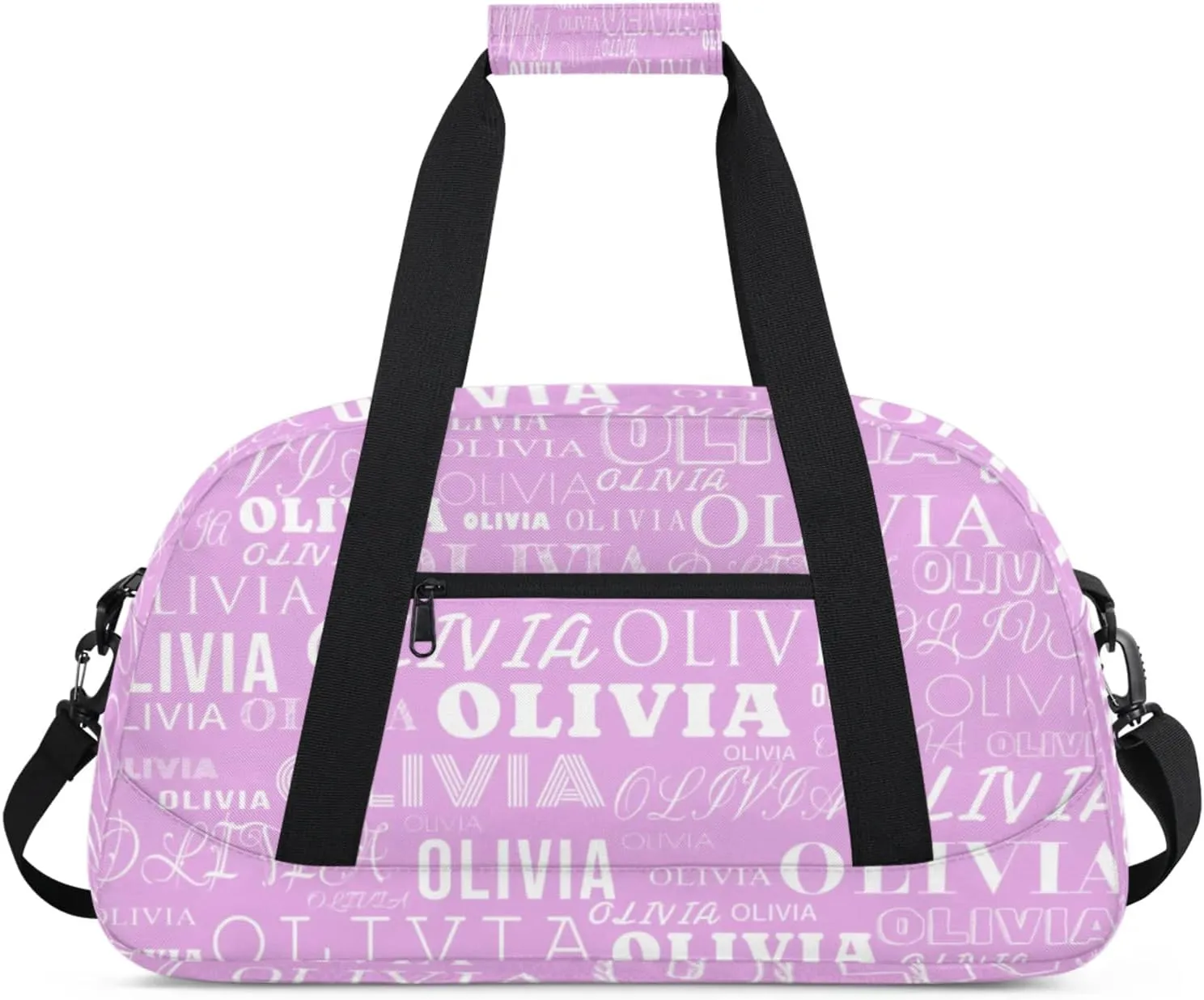 Custom Kids Duffel Bag with Your Name Lightweight Waterproof Personalized Sports Gym Bag with Front Zipper Pocket Foldable Weekender Overnight Bag for School Practice Gymnastic Ballet Plum Color