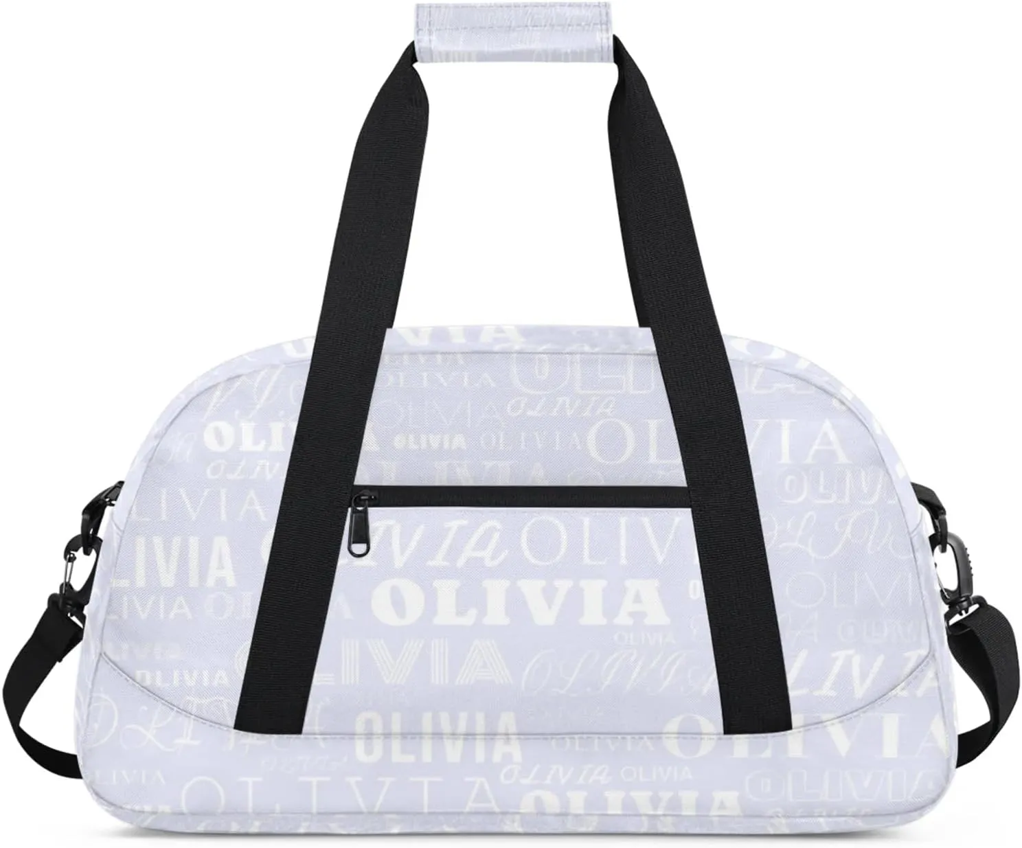 Custom Kids Duffel Bag with Your Name Lightweight Waterproof Personalized Sports Gym Bag with Front Zipper Pocket Foldable Weekender Overnight Bag for School Practice Gymnastic Ballet Silver