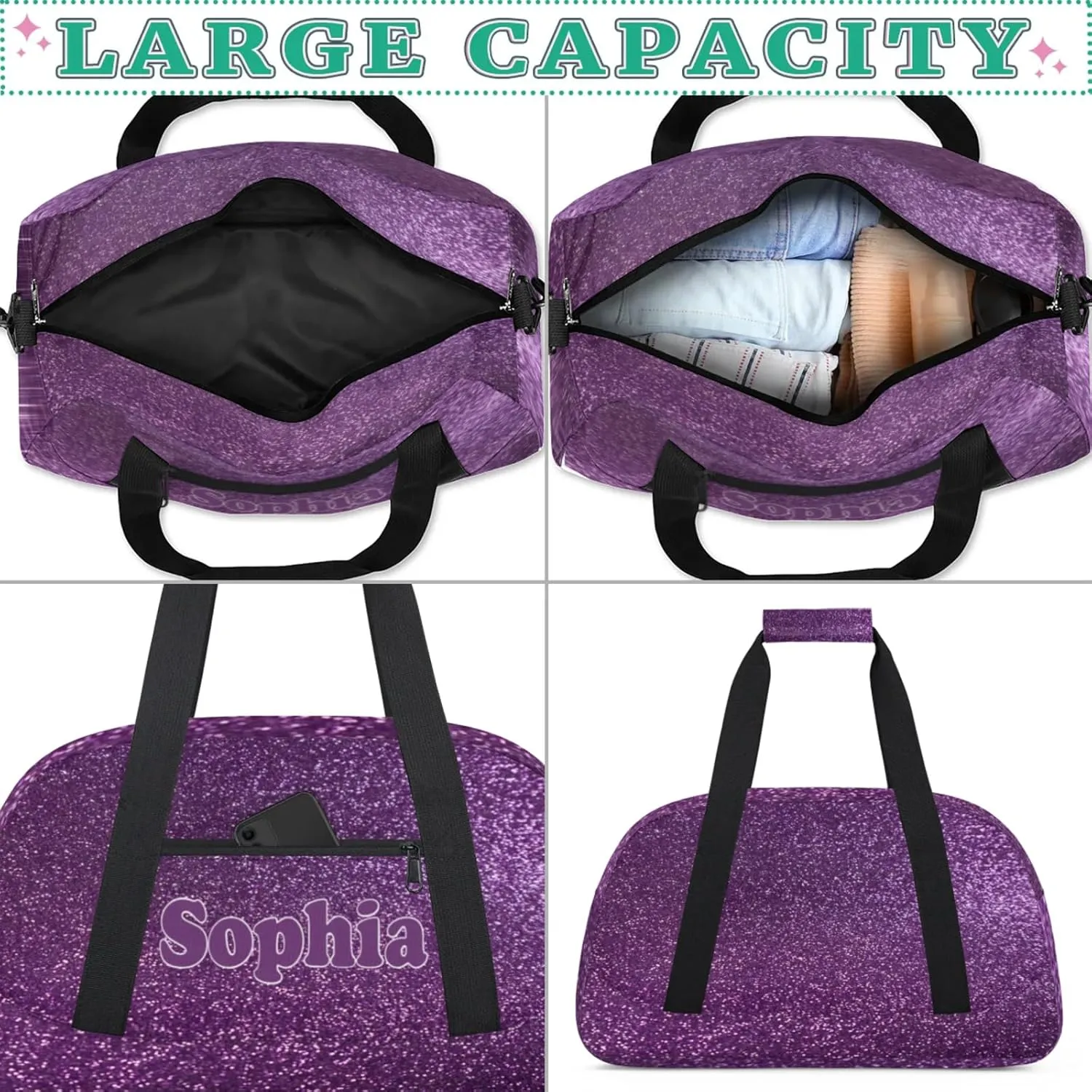 Custom Kids Duffel Bags with Name - Lightweight Gym Bag for Boys & Girls, Personalized Sports Backpack for School, Travel, and Workout Sparkling