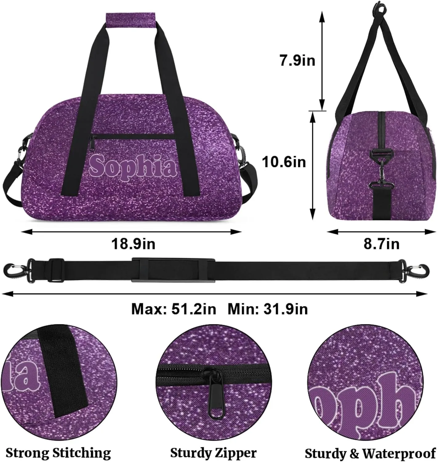 Custom Kids Duffel Bags with Name - Lightweight Gym Bag for Boys & Girls, Personalized Sports Backpack for School, Travel, and Workout Sparkling