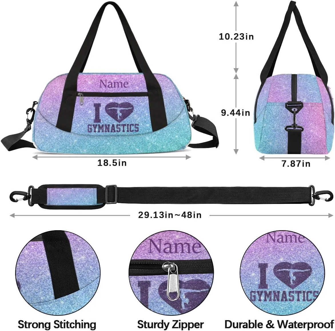 Custom Name Kids Duffle Bag Personalized Text Ballet Dance Sports Bag Waterproof Overnight Weekender Travel Workout Duffel Bag Gymnastics Carry On Bag for Boys Girls Teen Gifts, Blue