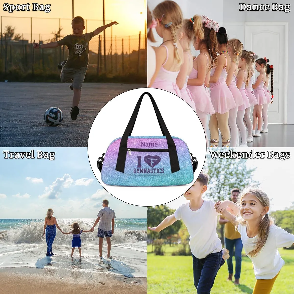 Custom Name Kids Duffle Bag Personalized Text Ballet Dance Sports Bag Waterproof Overnight Weekender Travel Workout Duffel Bag Gymnastics Carry On Bag for Boys Girls Teen Gifts, Blue