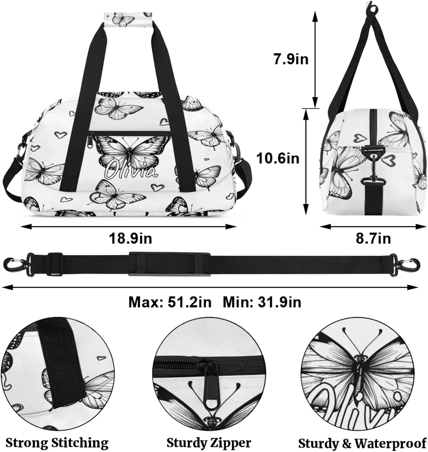 Custom Sports Gym Bag Personalized Name Travel Duffel Bag