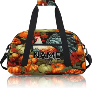 Custom Thanksgiving Turkey Small Gym Bag 18 inch for Women Men Personalized Pumpkin Thanksgiving Carry On Overnight Weekender Bag for Travel Work Dance Sport