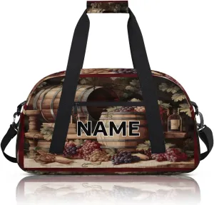 Custom Winery Small Gym Bag 18 inch for Women Men Personalized Red Wine Glass Grapes Carry On Overnight Weekender Bag for Travel Work Dance Sport