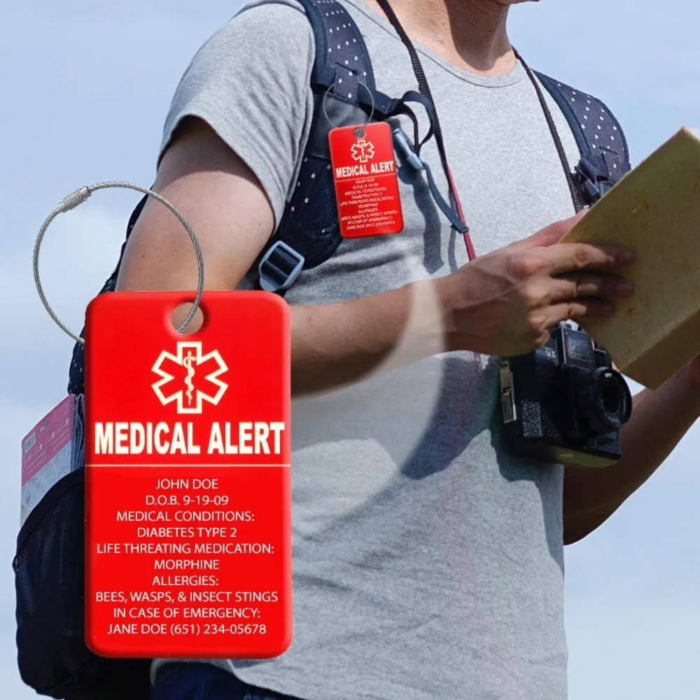 Customized Medical Luggage Tag – Engraved ID Alert for Medical Patients, Travel Bags, Suitcases & Equipment – Durable, Waterproof & Easy Identification – Personalized Emergency Identifier (2 Pack)