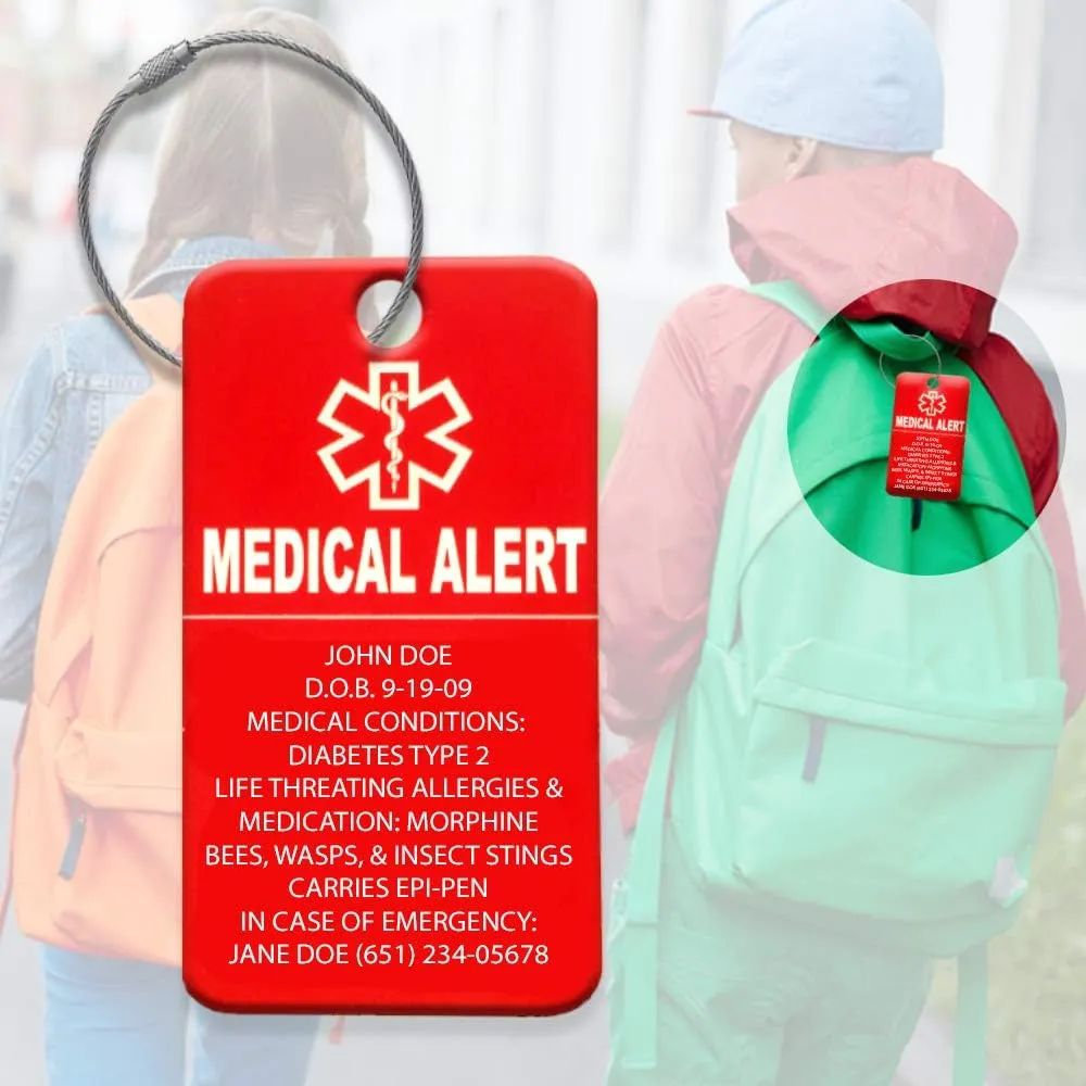 Customized Medical Luggage Tag – Engraved ID Alert for Medical Patients, Travel Bags, Suitcases & Equipment – Durable, Waterproof & Easy Identification – Personalized Emergency Identifier (2 Pack)