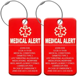 Customized Medical Luggage Tag – Engraved ID Alert for Medical Patients, Travel Bags, Suitcases & Equipment – Durable, Waterproof & Easy Identification – Personalized Emergency Identifier (2 Pack)