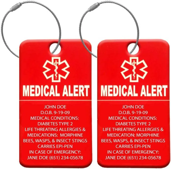 Customized Medical Luggage Tag – Engraved ID Alert for Medical Patients, Travel Bags, Suitcases & Equipment – Durable, Waterproof & Easy Identification – Personalized Emergency Identifier (2 Pack)