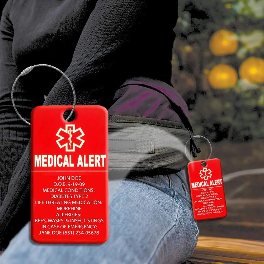 Customized Medical Luggage Tag – Engraved ID Alert for Medical Patients, Travel Bags, Suitcases & Equipment – Durable, Waterproof & Easy Identification – Personalized Emergency Identifier (2 Pack)