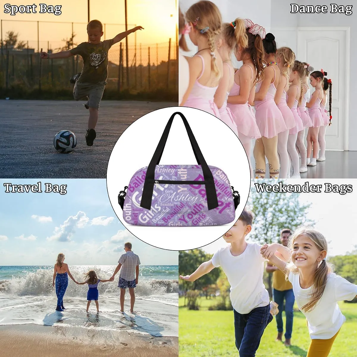 Customized Name 25 Kids Duffel Overnight Bag Girls, Personalized Teens Dance Bag Overnight Weekender Duffel Bags for Girls Travel School Practice