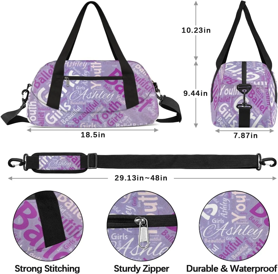 Customized Name 25 Kids Duffel Overnight Bag Girls, Personalized Teens Dance Bag Overnight Weekender Duffel Bags for Girls Travel School Practice