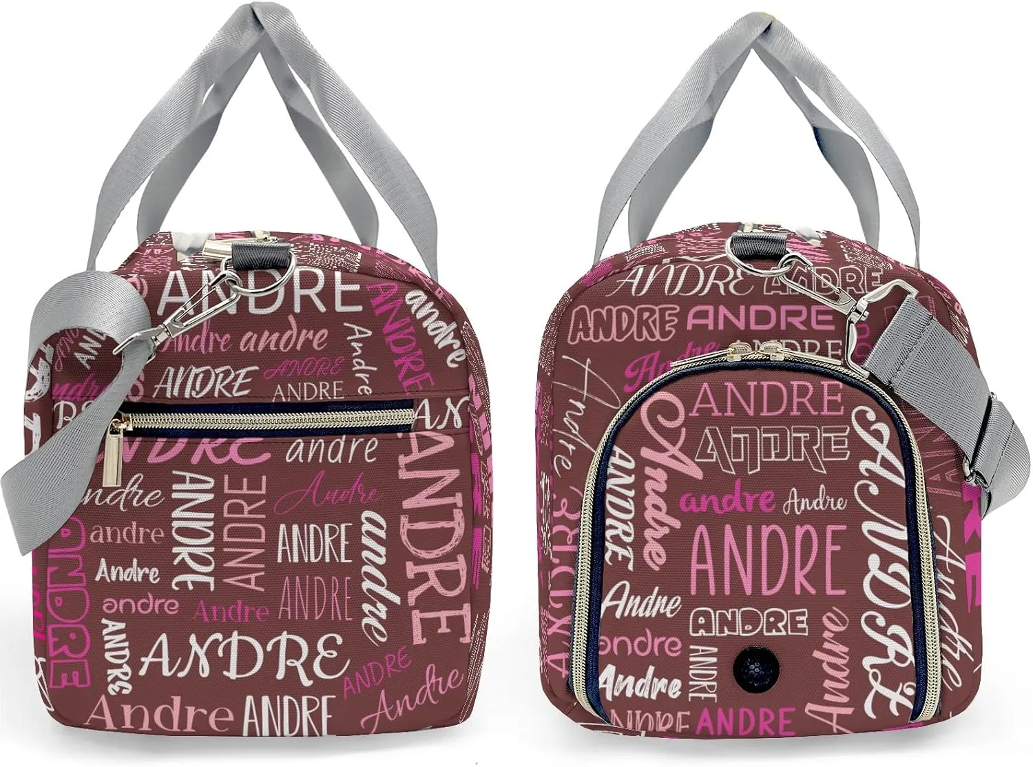 Customized Travel Duffel Bag with Name Brown Pink Personalized Sports Gym Bag Waterproof Weekend Luggage Bag