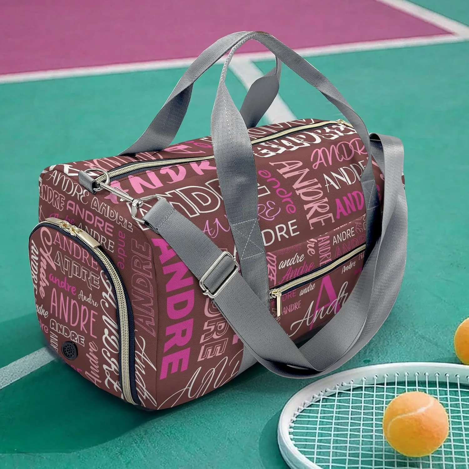 Customized Travel Duffel Bag with Name Brown Pink Personalized Sports Gym Bag Waterproof Weekend Luggage Bag