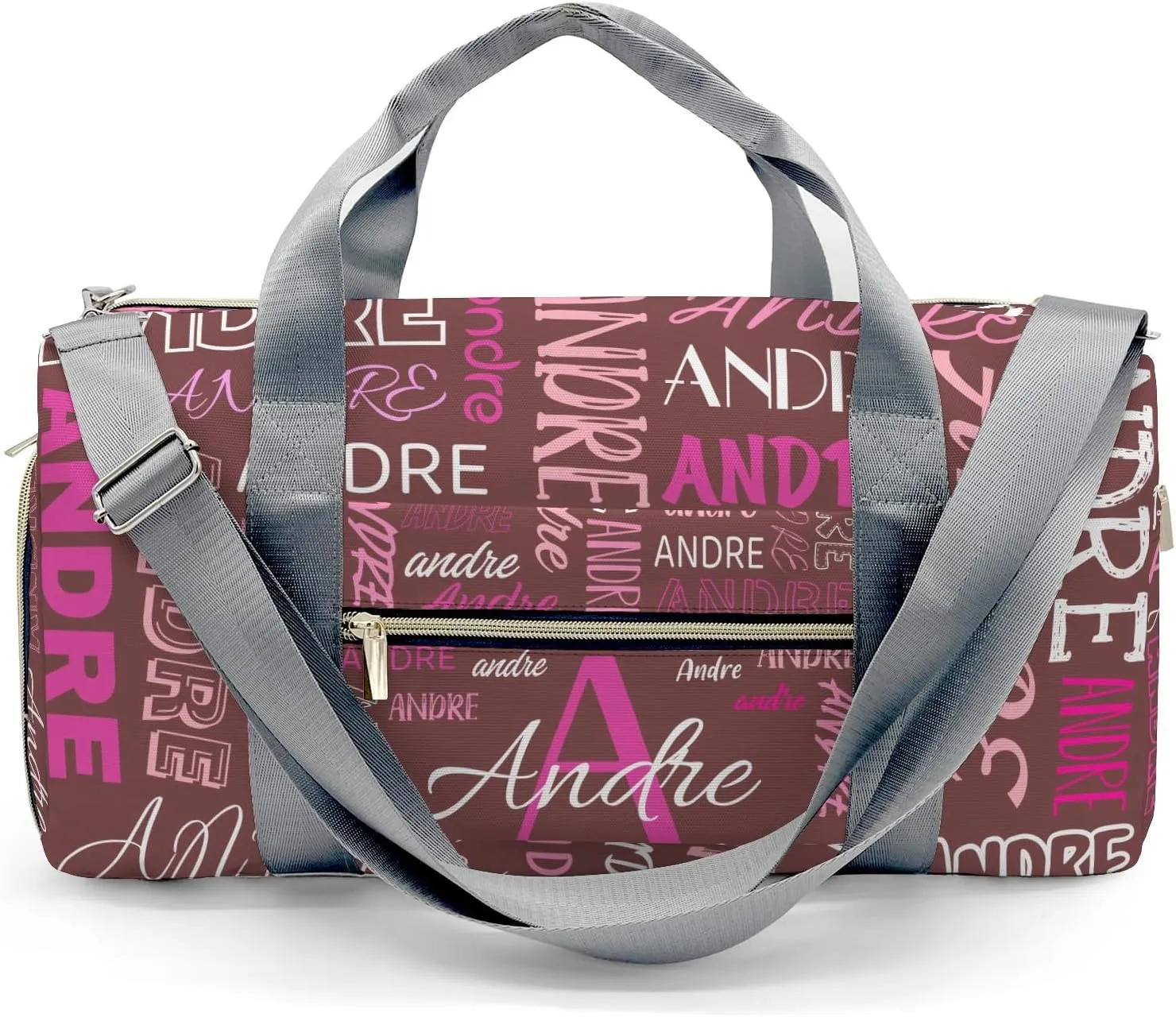 Customized Travel Duffel Bag with Name Brown Pink Personalized Sports Gym Bag Waterproof Weekend Luggage Bag