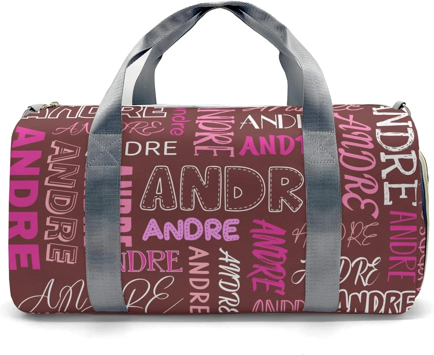 Customized Travel Duffel Bag with Name Brown Pink Personalized Sports Gym Bag Waterproof Weekend Luggage Bag