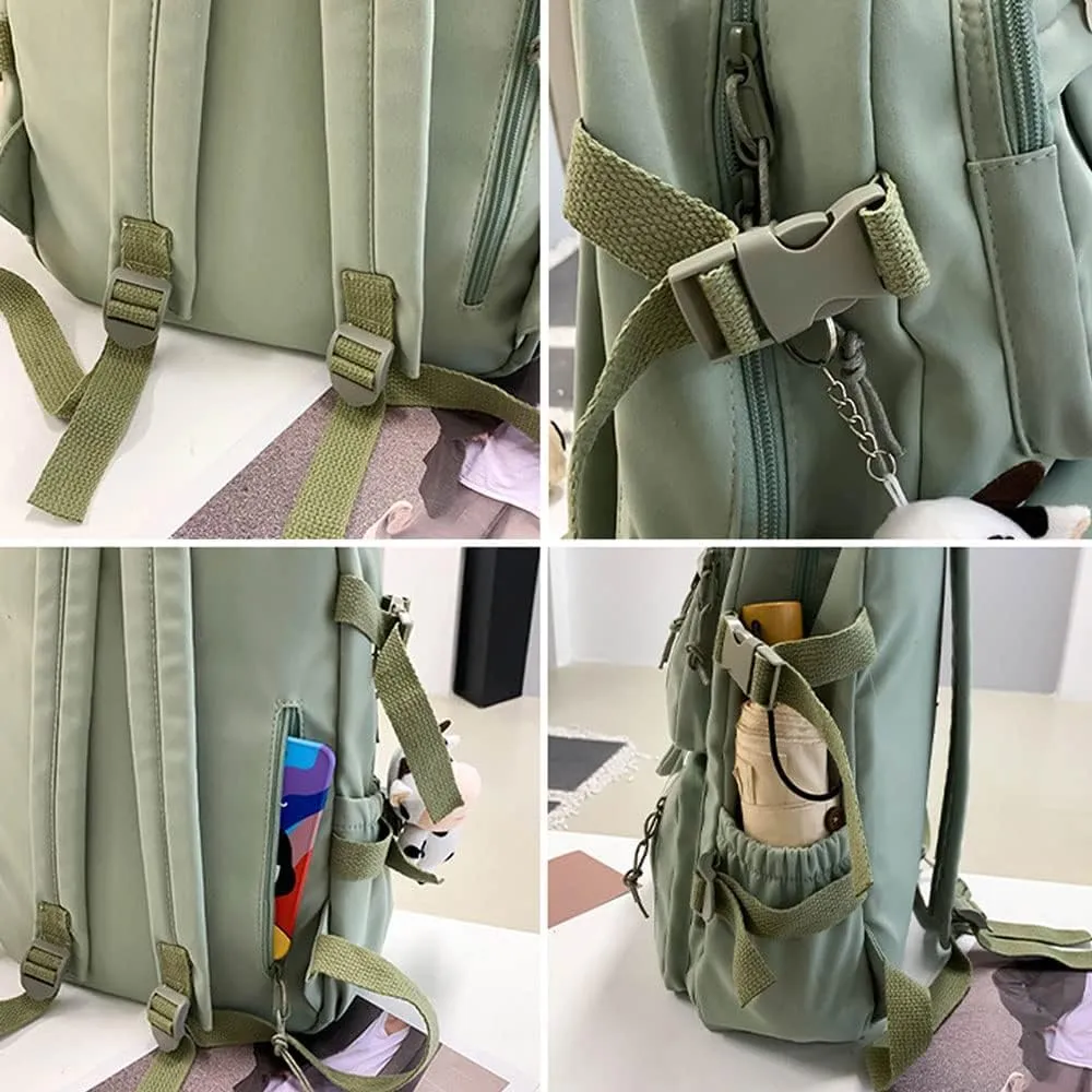 Cute Backpack with Cute Pin Accessories Plush Pendant for School Bag Student Girl Backpack Super-Capacity Waterproof Travel Backpack(Green-2)