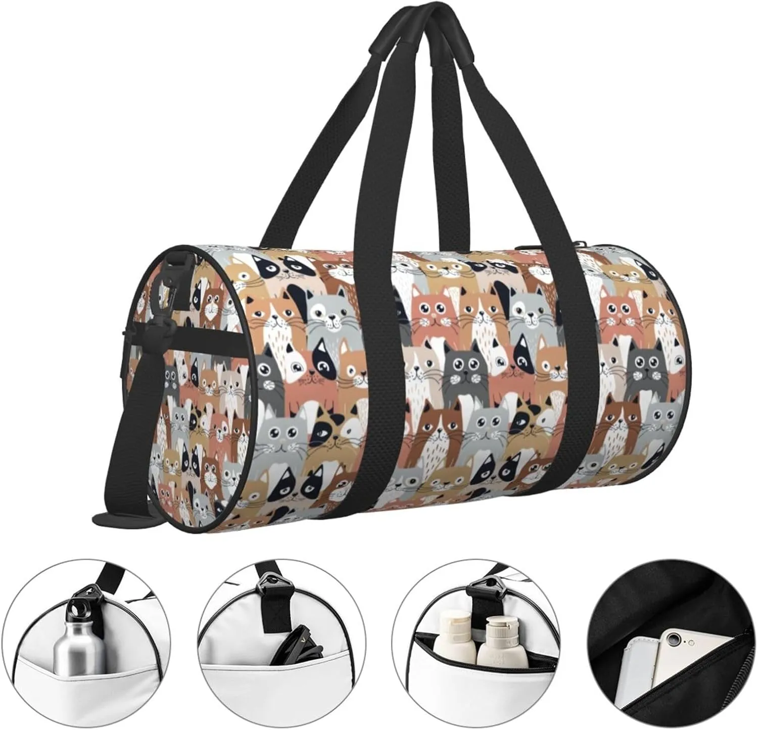 Cute Cartoon Cats Sports Gym Bag Travel Duffel Bag Shoes Compartment For Men Women Foldable Lightweight Yoga Gym Sports Bag