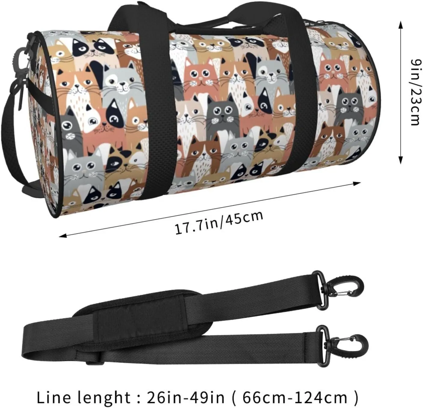 Cute Cartoon Cats Sports Gym Bag Travel Duffel Bag Shoes Compartment For Men Women Foldable Lightweight Yoga Gym Sports Bag