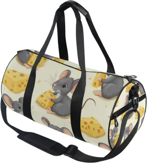 Cute Cartoon Mouse Eat Cheese Gym Duffle Bag Women Men Sports Fitness Bag for Travel Workout Gymnastics Dance Ballet
