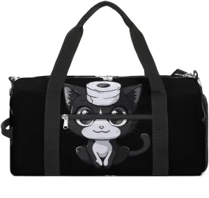 Cute Cat Toilet Paper Sports Gym Bag Lightweight Travel Duffle Bag Carry on Weekender Bags for Women Men