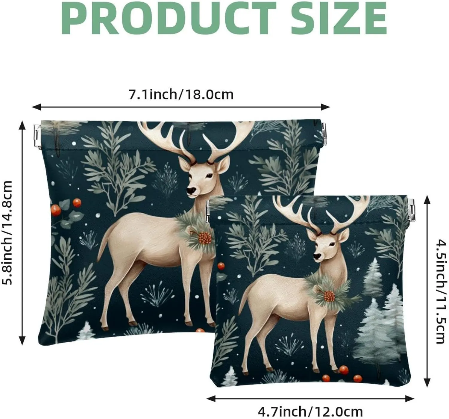 Cute Christmas Elk-1860 Pocket Cosmetic Bag, Waterproof Squeeze Makeup Bag No Zipper Self-Closing, Portable Mini Travel Storage for Headphones Jewelry