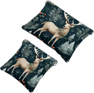 Cute Christmas Elk-1860 Pocket Cosmetic Bag, Waterproof Squeeze Makeup Bag No Zipper Self-Closing, Portable Mini Travel Storage for Headphones Jewelry