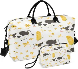 Cute Cow Corn Travel Duffel Bags with Toiletry Bag for Travel Gym Yoga Weekender Bag
