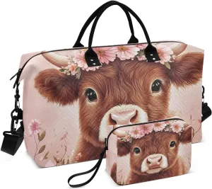 Cute Cow Garland Large Travel Duffel Bag, Sports Tote Gym Bags, Shoulder Weekender Overnight Bags for Women Men