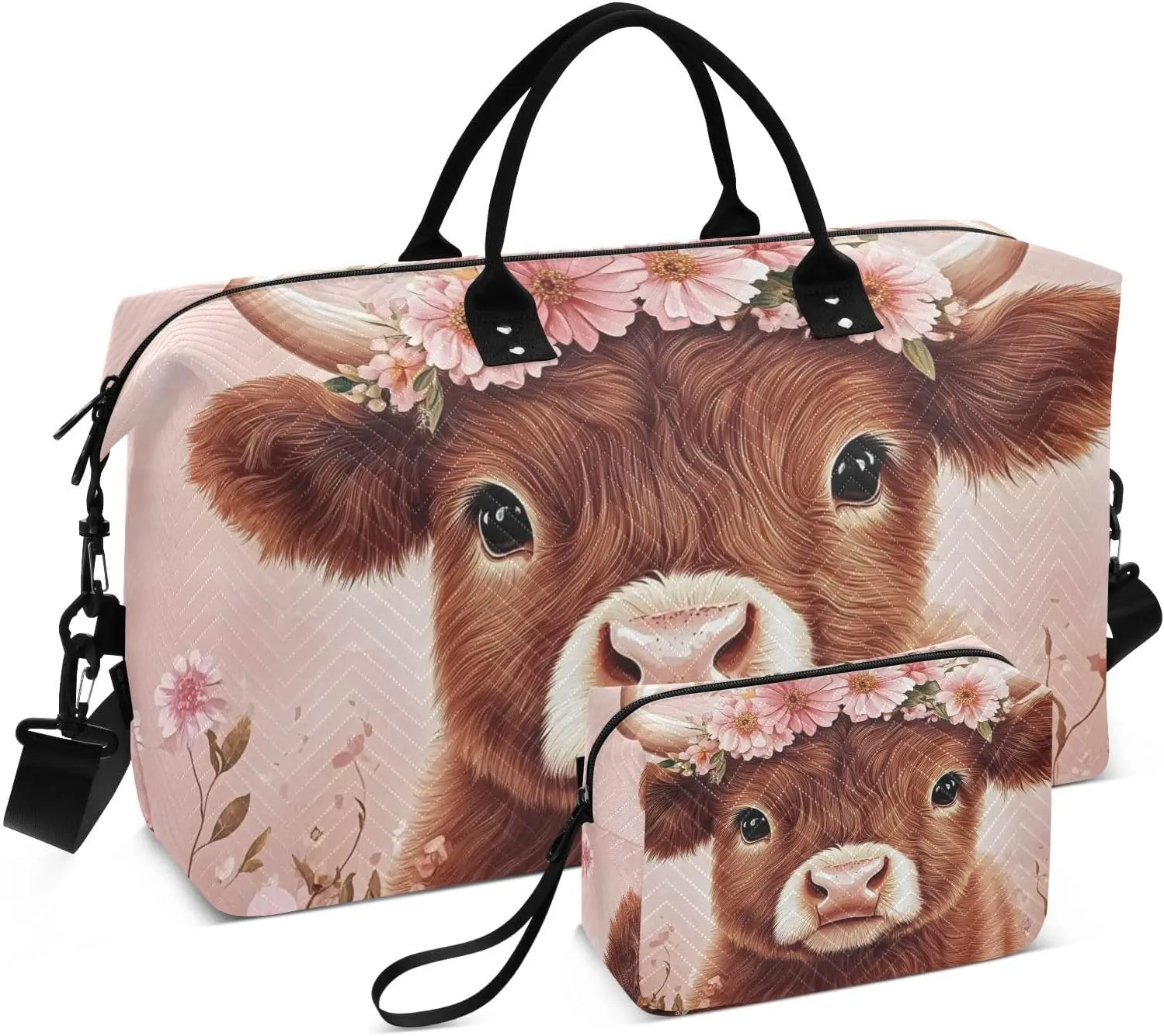 Cute Cow Garland Large Travel Duffel Bag, Sports Tote Gym Bags, Shoulder Weekender Overnight Bags for Women Men