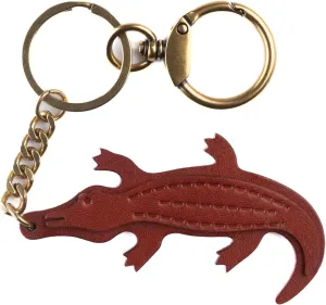 Cute Crocodile Keychain Pendant, Genuine Leather with Metal Buckle Keychain Charm Accessory