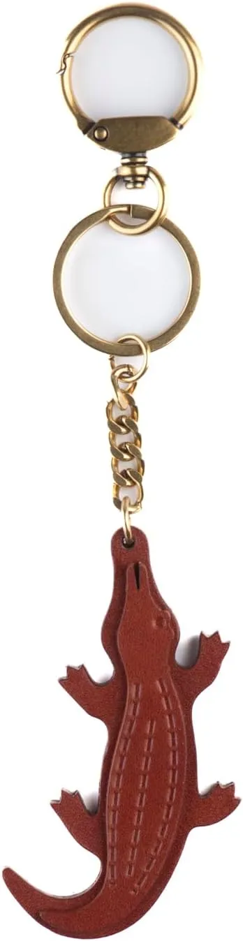 Cute Crocodile Keychain Pendant, Genuine Leather with Metal Buckle Keychain Charm Accessory