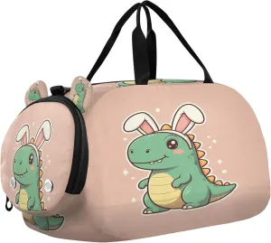 Cute Dinosaur Kids Overnight Sports Duffel Bags with Shoe Compartment & Wet Pocket Travel Sport Gym Bag for Girls Boys