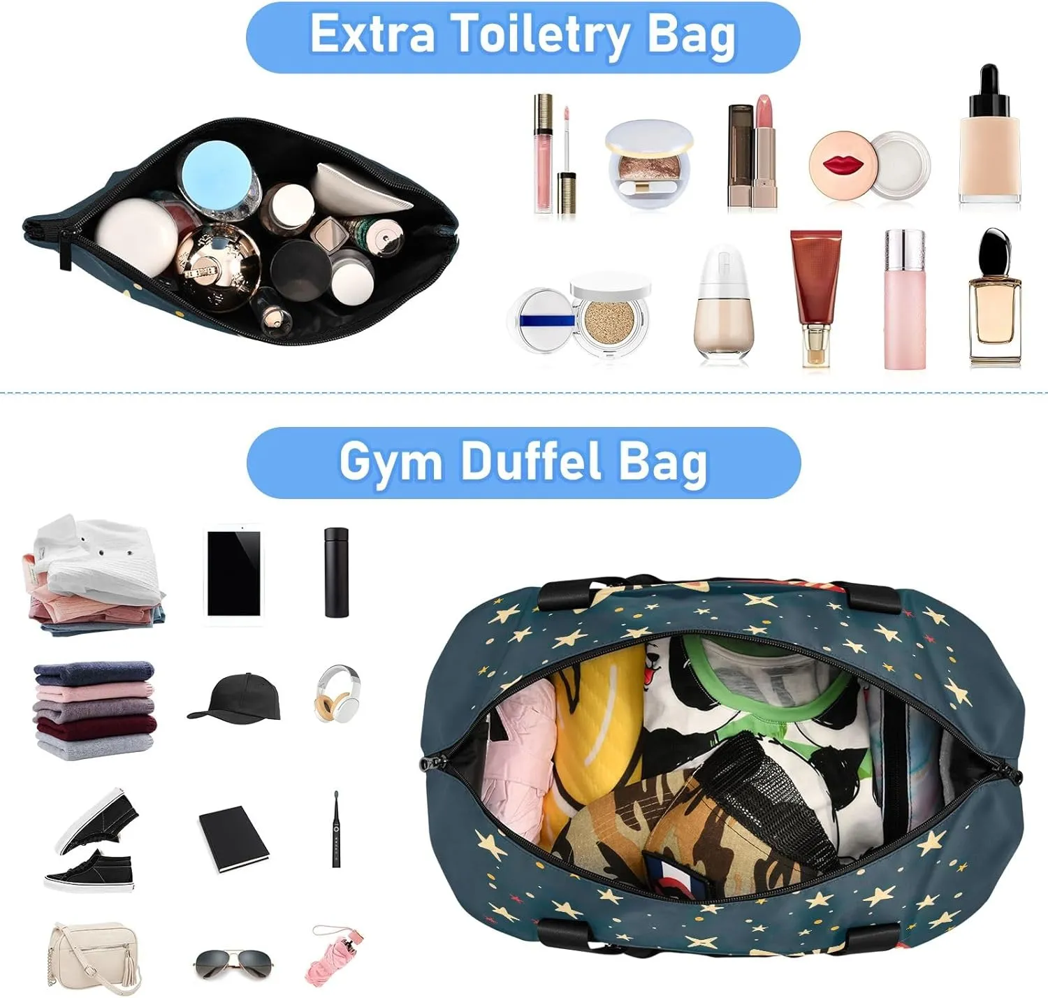 Cute Dog and Cat in Red Car Expandable Travel Weekender Bag for Women with Trolley Sleeve Teen Duffle Bag