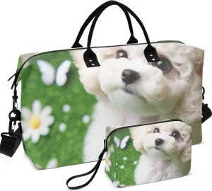 Cute Dog Duffle Bags Travel Toiletry Bags Set of 2, Cute Print Womens Small Duffle Bag Weekend Bag Duffel