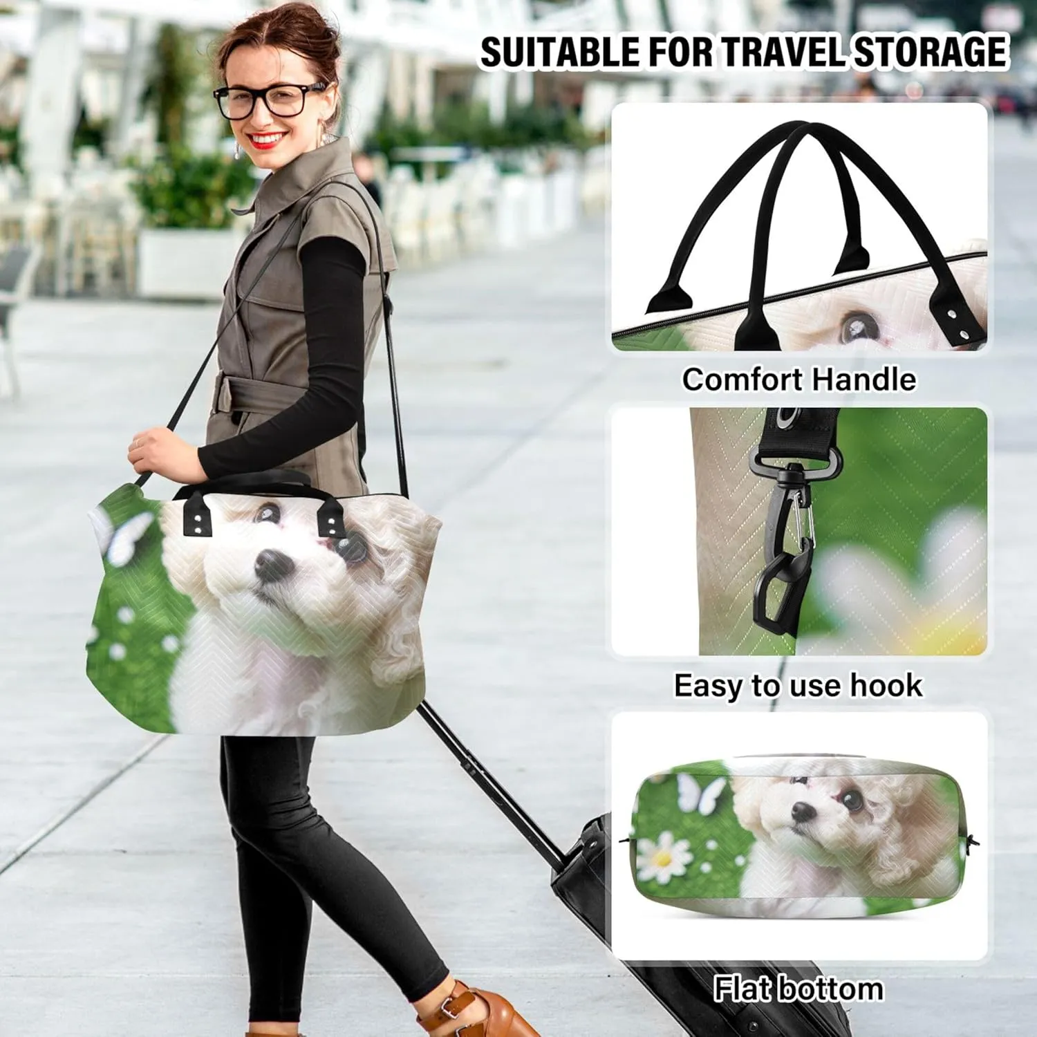 Cute Dog Duffle Bags Travel Toiletry Bags Set of 2, Cute Print Womens Small Duffle Bag Weekend Bag Duffel