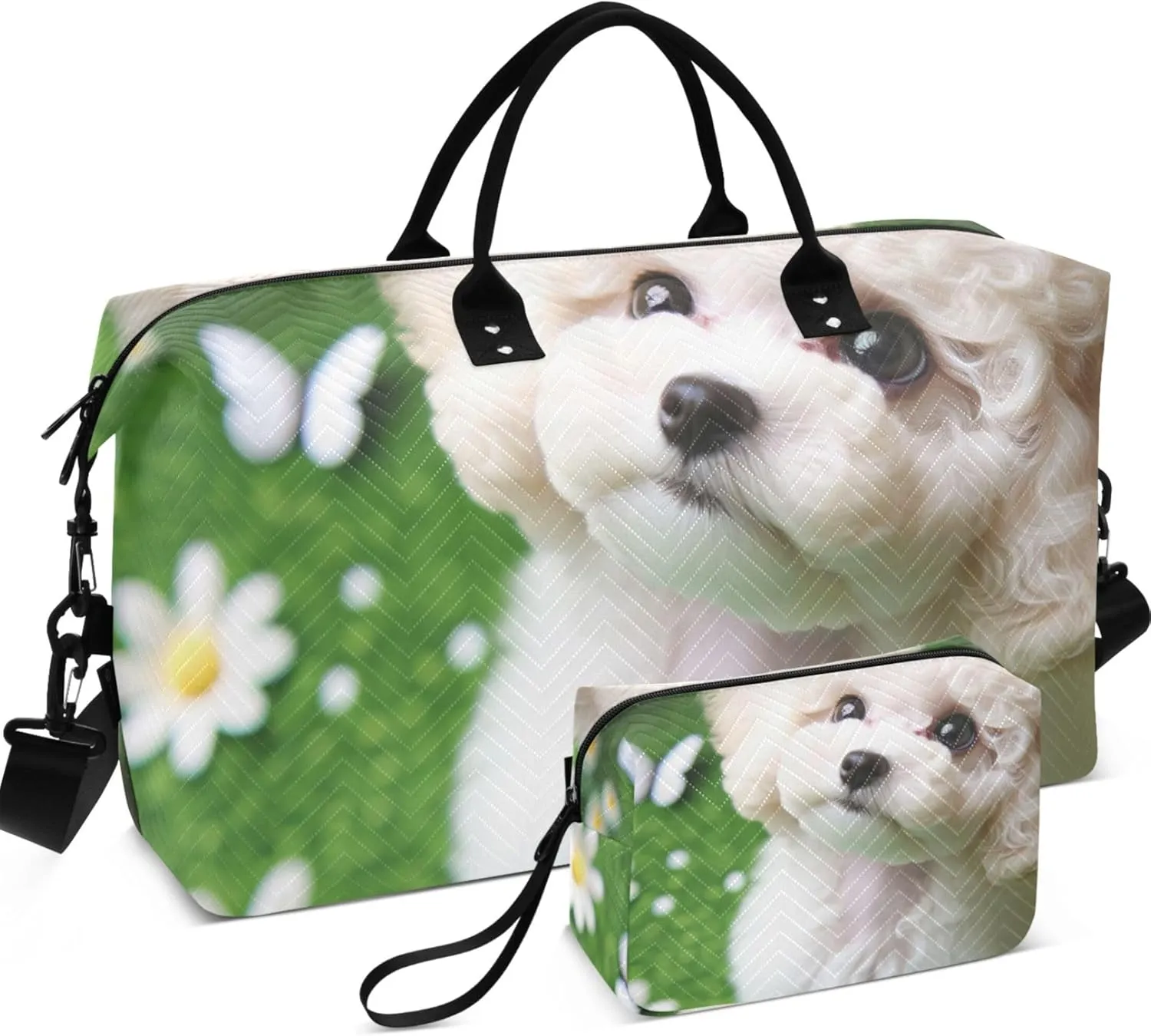 Cute Dog Duffle Bags Travel Toiletry Bags Set of 2, Cute Print Womens Small Duffle Bag Weekend Bag Duffel