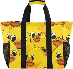 Cute Ducks Tote Bag for Women with Zipper Large Beach Bags Foldable Handbags Work Bag Totes for Travel Pool Gym Grocery