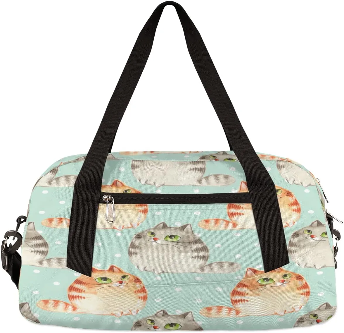 Cute Fat Cats Girls Dance Duffle Bag, Animal Kids Small Overnight Weekender Carry On Travel Bag, Gymnastics Sports Bag