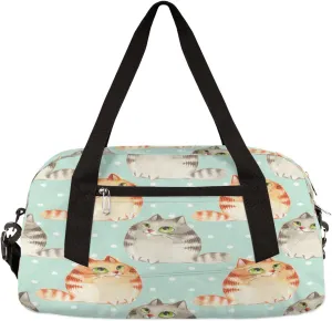 Cute Fat Cats Girls Dance Duffle Bag, Animal Kids Small Overnight Weekender Carry On Travel Bag, Gymnastics Sports Bag