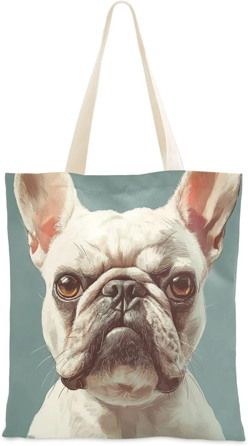 Cute French Bulldog Dogs Anger Canvas Shopping Bags For Groceries Customized Gifts Canvas Totes Bulk