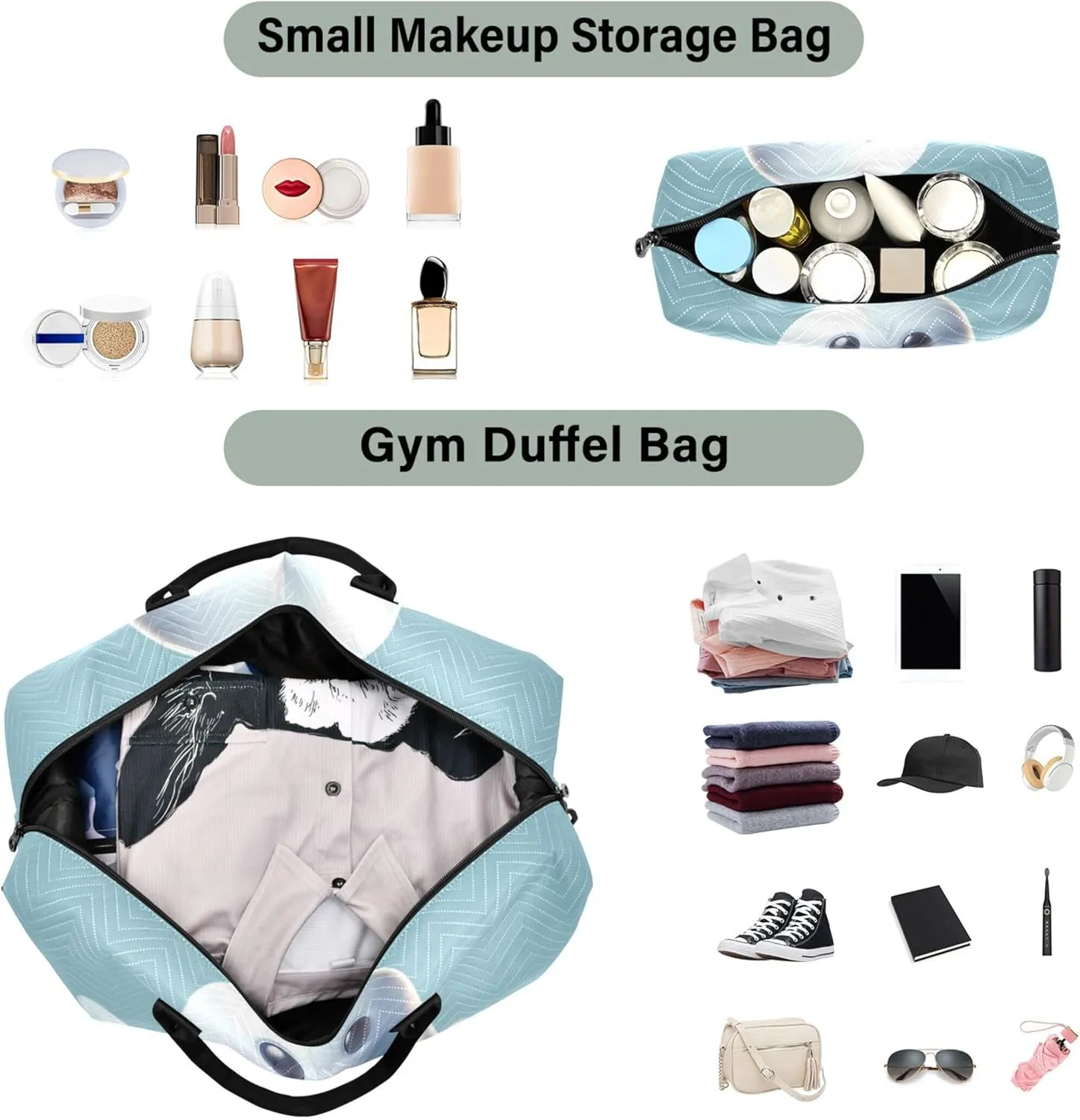 Cute Ghost Text Boo Duffel Bags for Traveling Toiletry Pouches Set of 2, Animals Women Luggage Bag Weekender Bags