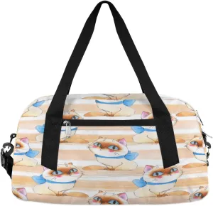 Cute Kitten Stripe Gym Bag, Duffle Bag, Weekender Bag, Duffel Bag, Overnight Bag, Travel Duffel Bag, Dance Bag, Tote Bag, Beach Bag, Pool Bag, Gym Duffle Bag, Carry on Bag