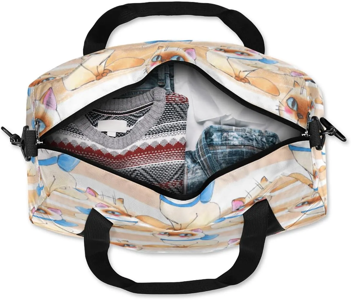Cute Kitten Stripe Gym Bag, Duffle Bag, Weekender Bag, Duffel Bag, Overnight Bag, Travel Duffel Bag, Dance Bag, Tote Bag, Beach Bag, Pool Bag, Gym Duffle Bag, Carry on Bag