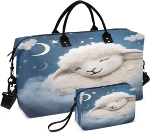 Cute Moon Sheep Travel Duffel Bag with Toiletry Bag Weekender Bag for Carry on Sports Gym Bag for Overnight Weekend