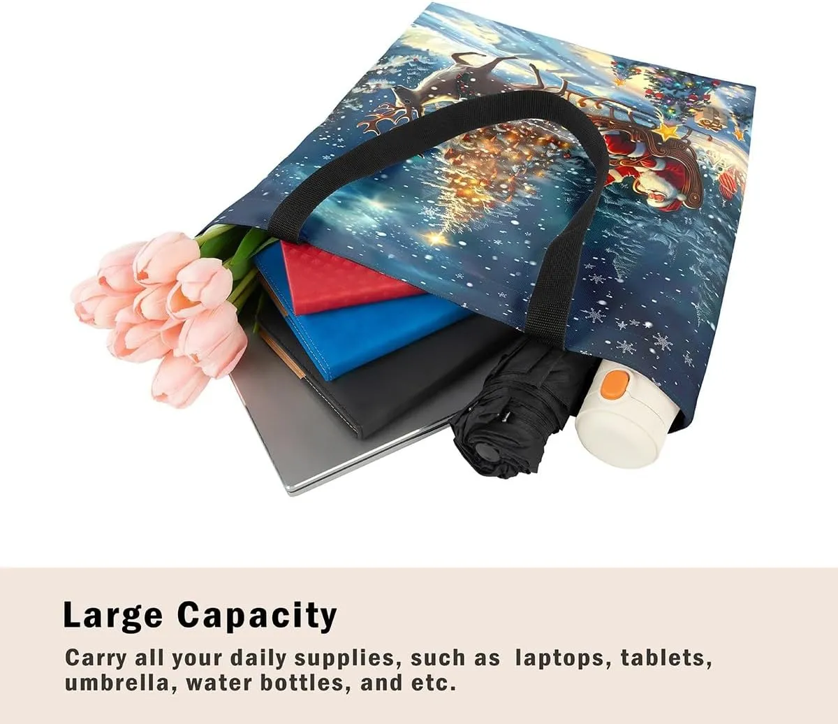 Cute Snowman Canvas Tote Bag,Merry Christmas Shopping Canvas Bags