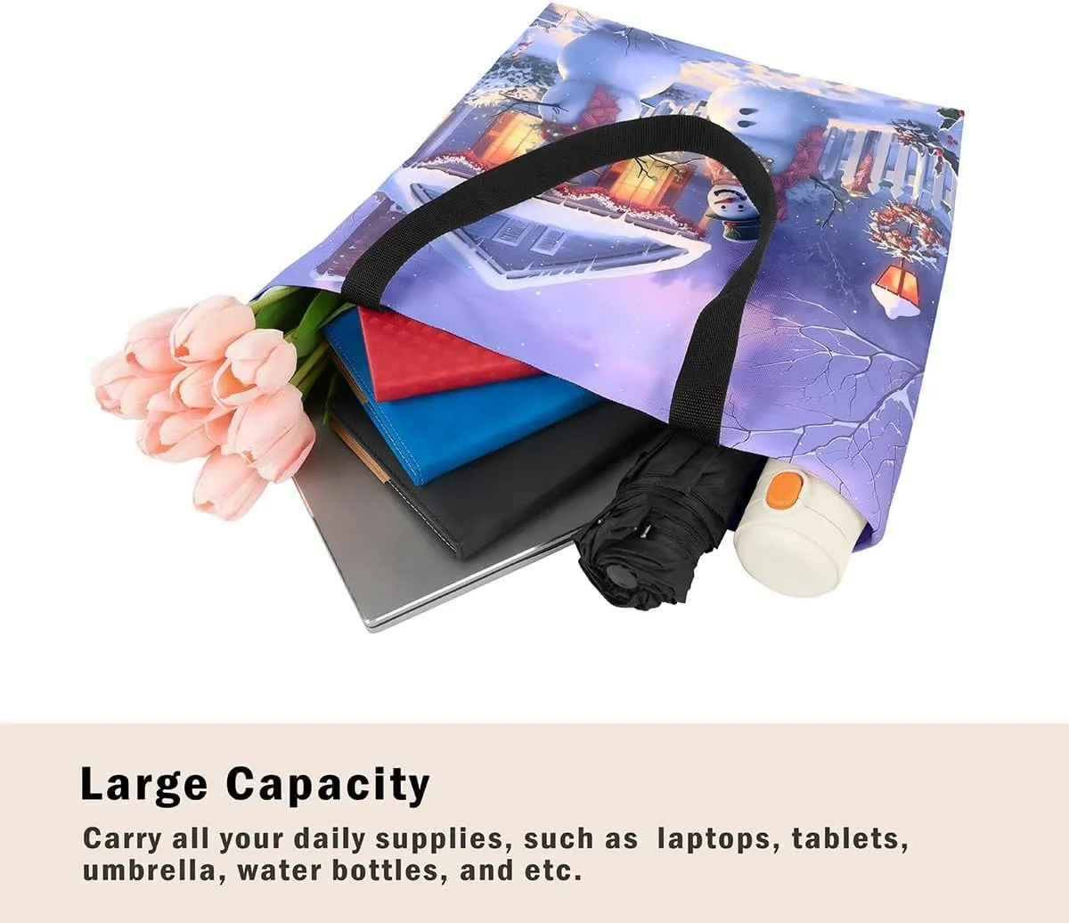 Cute Snowman Canvas Tote Bag,Merry Christmas Shopping Canvas Bags