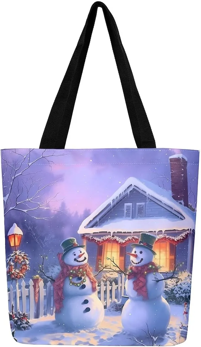 Cute Snowman Canvas Tote Bag,Merry Christmas Shopping Canvas Bags