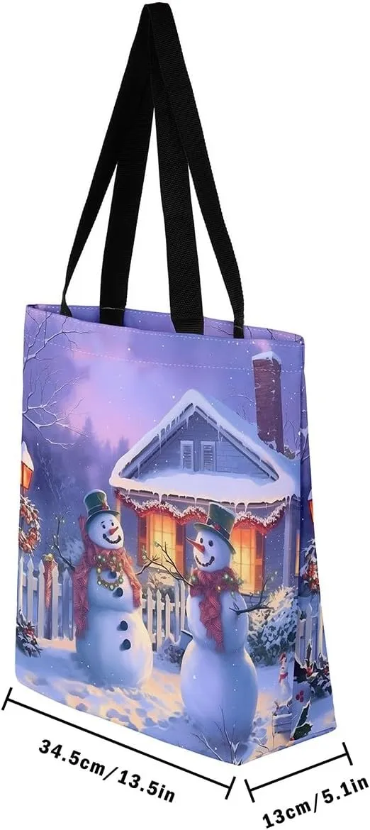 Cute Snowman Canvas Tote Bag,Merry Christmas Shopping Canvas Bags